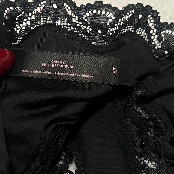NEW Victoria’s Secret Cheeky Black Pink Bow Sparkly Lace Trim Panty Small RARE - Picture 6 of 7